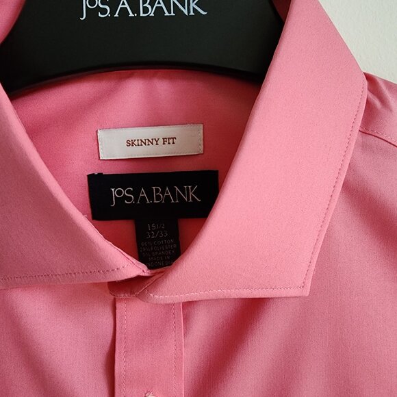15.5 32/33 Pink Dress Shirt Skinny Fit Jos A Bank New Nwt Mens Flamingo Stretch - Picture 6 of 17